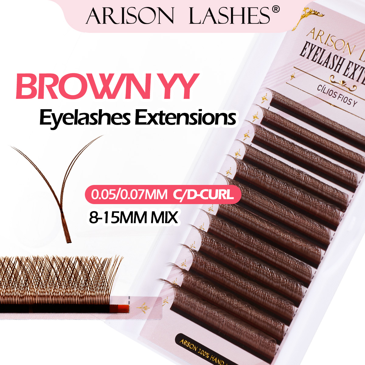 Eyelash Extension Double Volume - ARISON Brown 2D YY Lashes Double